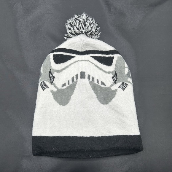 Star Wars Stormtrooper Shiny Pom Beanie Winter Hat Skull Cap OSFM Foldable Flap - Picture 1 of 5
